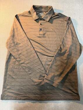 Slazenger Men's Long Sleeve Striped Performance Golf Polo Shirt Brown Size Large